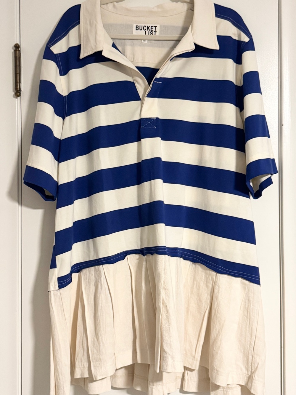 BUCKETLIST Womens Blue & Cream Striped Polo Dress